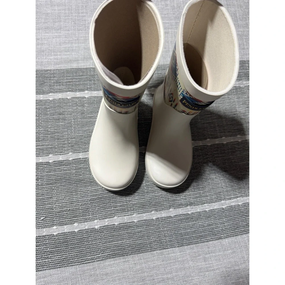 Pendleton Kids Rain Boots Western Navajo Print White Rubber Size‎ 7 8